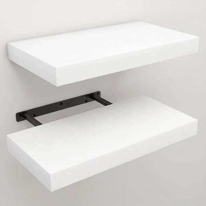 Floating Shelves for Wall, Wall Mounted Rustic Wood Shelves for Bathroom, Bedroom, Living Room, Kitchen, Hanging Shelf for Books/Storage/Room Decor (White, 16") - ModernBath