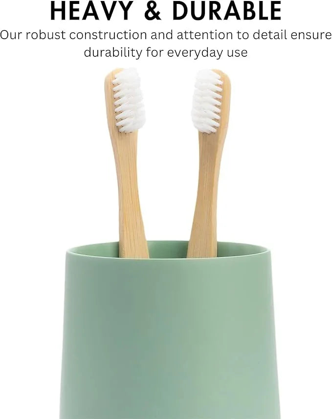 Yew Design Matte Sage Green Toothbrush and Toothpaste Holder and Cup for Bathroom Vanity and Countertop, Round Organizer for Electric Toothbrushes, Floss, Razors, Cotton, and Mouthwash - ModernBath