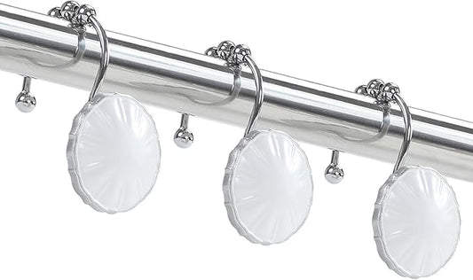 BESTRIPES Shower Curtain Hooks Rings, Decorative Rust Proof Stainless Steel Glide Rollers Shower Hooks Rings for Bathroom Shower Rods Curtains, Set of 12, White