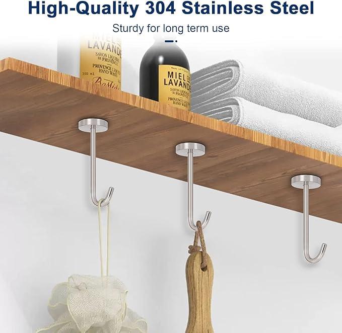 NearMoon Coat Hooks, Wall Mount Hooks for Hanging Hat Hurse Robe, 304 Stainless Steel Heavy Duty Towel Hangers for Bathroom Livingroom Kitchen-Ceiling Hook, 6 Pack (4 Inch, Brushed Nickel) - ModernBath