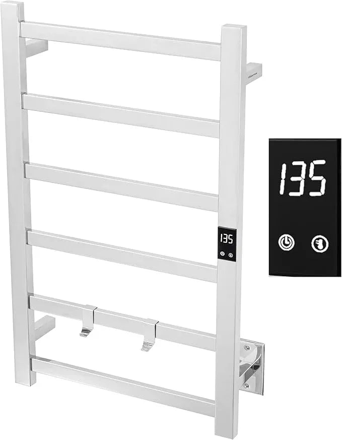 Electric Towel Warmer | Super Thin | with Timer & Temperature Multi-Level Adjustments | Hardwired & Plug-in | 6 Bar Polished Finish - ModernBath
