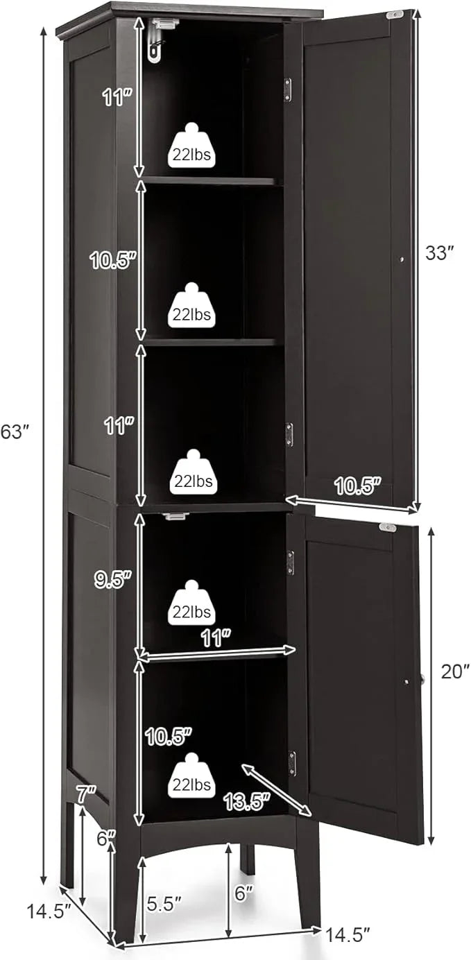 Giantex Storage Cabinet Bathroom High Cabinet with 5 Tier Shelves, Freestanding Slim Cabinet, Tall Organizer for Bathroom, Kitchen, Living Room, Narrow Floor Cabinet - ModernBath