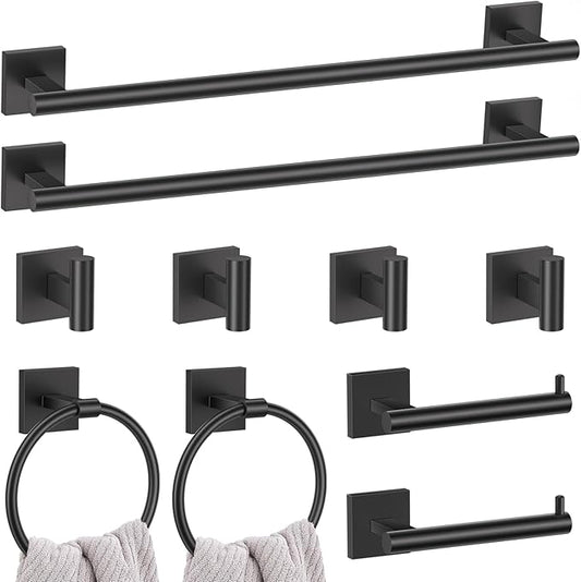 10 Pieces Black Towel Bar Set, 23.6 Inch Bathroom Accessories Set SUS304 Stainless Steel Bathroom Hardware Set Towel Racks for Bathroom Wall Mounted.