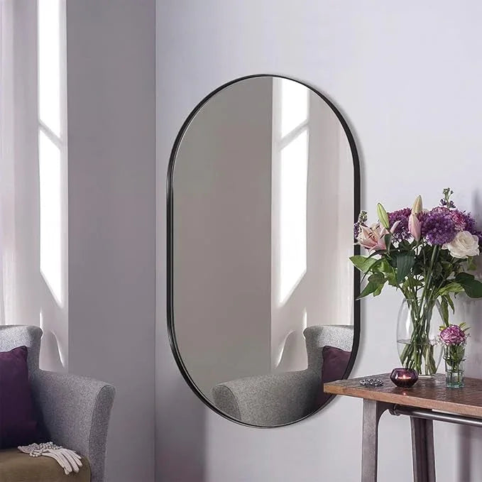 ANDY STAR Oval Bathroom Mirrors, 30x48’’ Double Vanity Mirror, Black Oval Mirrors for Bathroom, Stainless Steel Framed, 1’’ Deep Wall Mounted Vertical/Horizontal - ModernBath