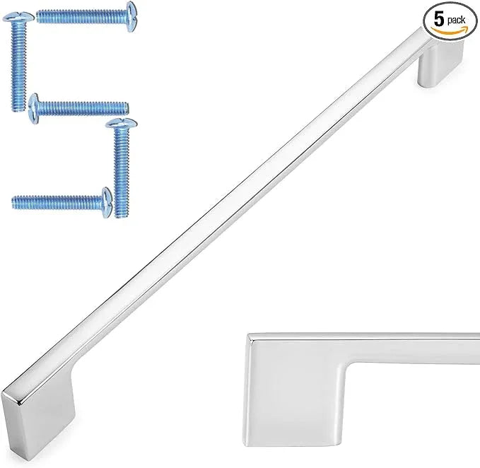 KOOFIZO 5 Pack 8-4/5 Inch Polished Chrome Kitchen Cabinet Pulls Chrome Cabinet Handles Chrome Cabinet Hardware for Kitchen Cabinets Drawer P01 Dresser Cupboard Bedroom Bathroom - ModernBath