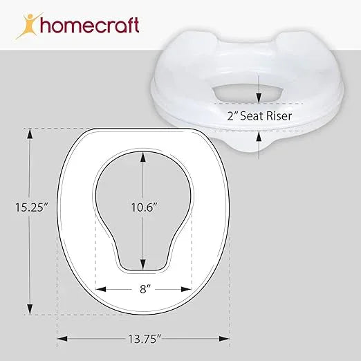Homecraft Savanah Raised Toilet Seat, 2" High Elevated Toilet Seat Locks Onto Standard Toilets, Portable Assistance Commode Seat with Sturdy Brackets, Medical Aid for Elderly, Disabled, Limited Mobility - ModernBath