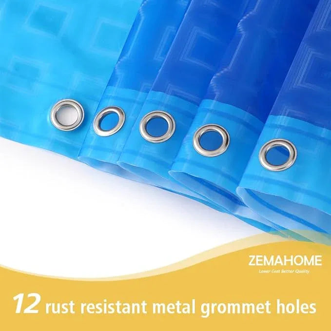 ZEMAHOMEEVA 3D Blue Geometric Plastic Shower Curtain Liner - Premium Light Weight 72" x 72" Blue Bathroom Shower Showroom Curtain Liner with Rustproof Metal Gromments and Weighted Magnet - ModernBath