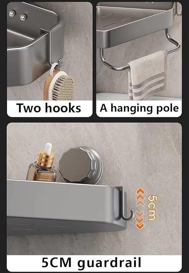 Corner Shower Caddy Suction Cup Shower Shelf Corner No Drilling Carbon Bathroom Shower Organizer Storage Rack Adhesive with Towel Bar 4 Hooks (2-PCS, Gray) - ModernBath