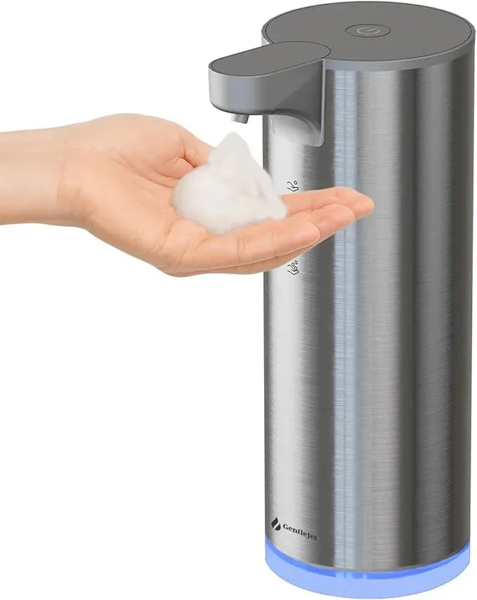 GentleJet EasyFoam Automatic Foaming Soap Dispenser - Touchless Motion Sensor, Rechargeable USB-C, 2 Foam Levels, Stainless Steel, IPX5, 9.5oz Hand Soap Dispenser for Bathroom & Kitchen (Silver) - ModernBath
