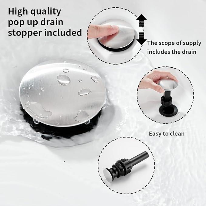 GGStudy 2 Handles 3 Holes Faucet Widespread Bathroom Sink Faucet Basin Tap Mixer Supply Hose Included Matching Pop Up Drain Brushed Nickel - ModernBath