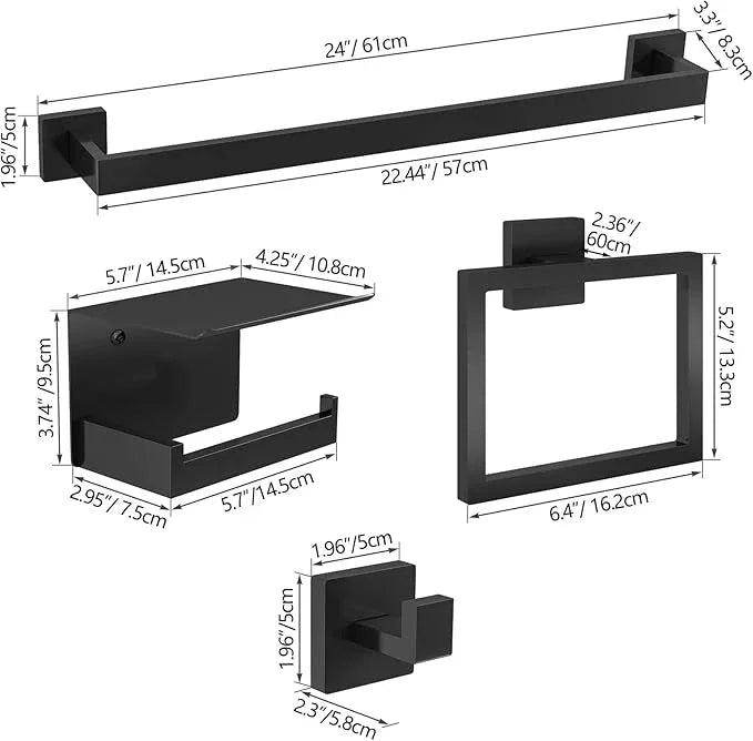 20-Pieces Matte Black Bathroom Hardware Set, 24 Inch Bath Towel Bar Set, Stainless Steel Towel Racks for Bathroom Wall Mounted - ModernBath