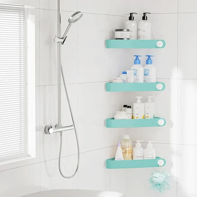 Sotfamily Shower Caddy Corner, 4 Pack Adhesive Corner Shower Shelves for Bathroom Organizers and Storage, Rust Free Plastic Rack for Bathroom Accessories & Decor, Turquoise - ModernBath