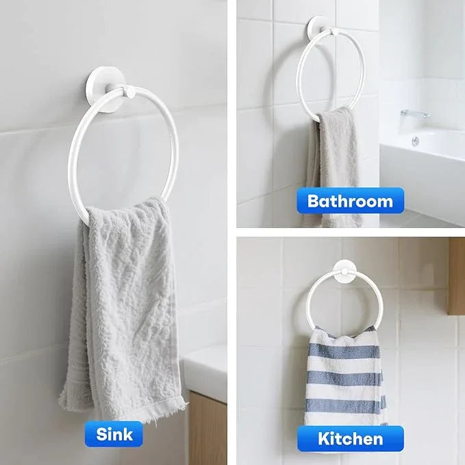 Hand Towel Holder Screw-in Stainless Steel Towel Ring for Bathroom Wall White Towel Hanger Round Towel Racks for Bathroom Decor and Accessories, 2 Packs - ModernBath