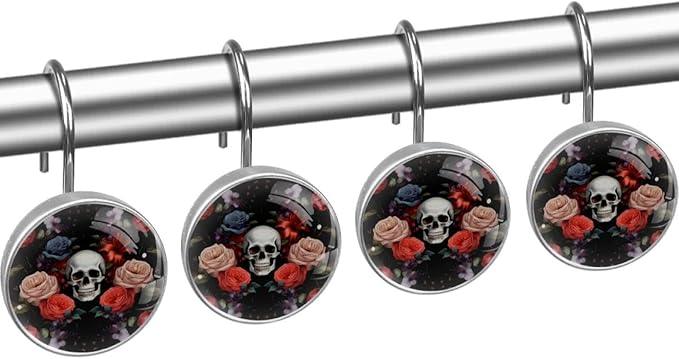 FVQL Shower Curtain Hooks Decorative, Set of 12, Christmas Halloween, Skull Shower Curtain Rings - ModernBath