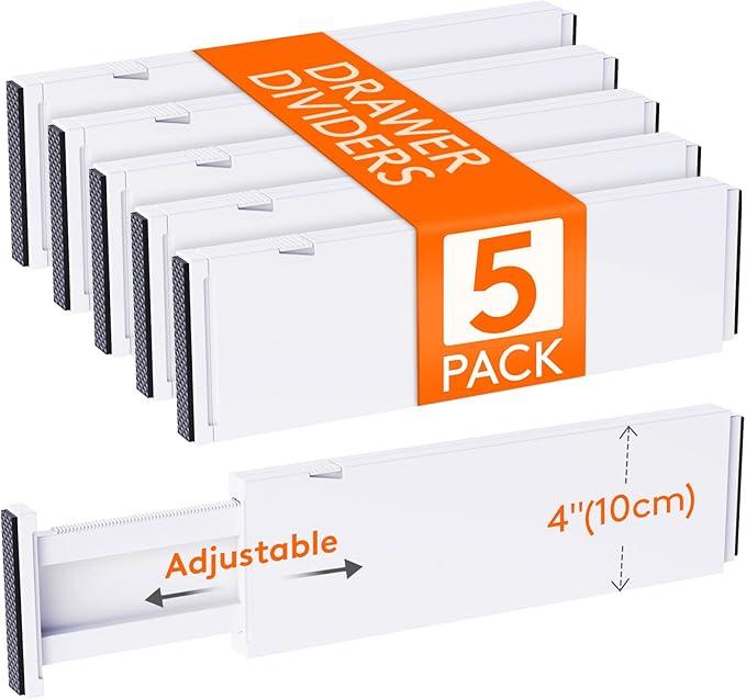 Lifewit 5 Pack Drawer Dividers Plastic 4" High, 13.5-22" Adjustable Drawer Organizers for Clothes, Expandable Dresser Separators in Bedroom/Bathroom/Kitchen/Fridge/Office Organization and Storage - ModernBath
