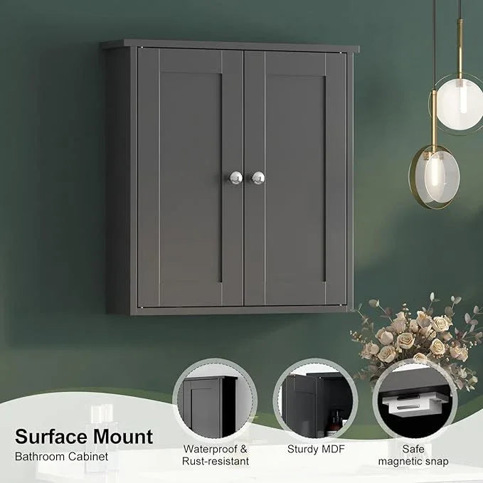 Black Bathroom Wall Cabinet,Medicine Cabinet Over Toilet,Bathroom Cabinet Wall Mounted with Shelves,Surface Mount Medicine Cabinet for Laundry Room,Kitchen,Storage Cabinet 22x23 - ModernBath
