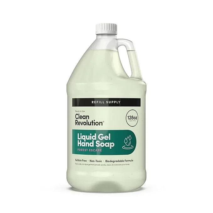 Clean Revolution Liquid Gel Hand Soap, Silky Rich Liquid, Quick Lather, Fast Rinsing, Contains Real Essential Oils (Forest Escape) 128 Fl Oz - ModernBath