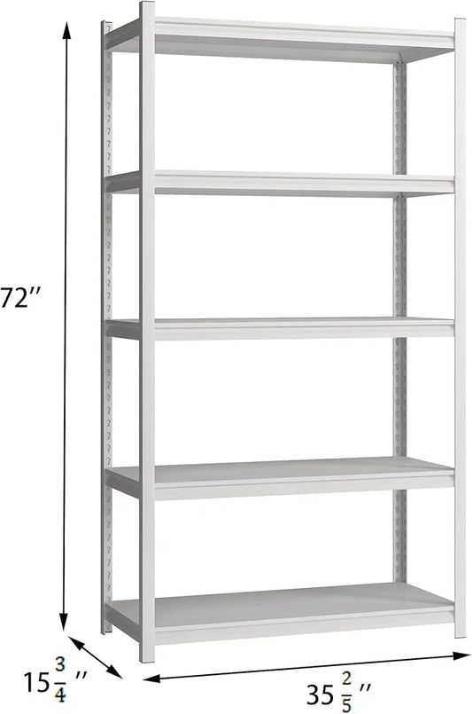 5 Tier Metal Storage Shelves Adjustable Garage Shelving, Heavy Duty Industrial Utility Rack Organization for Kitchen, Pantry, Closet, Garage, Office (White) - ModernBath