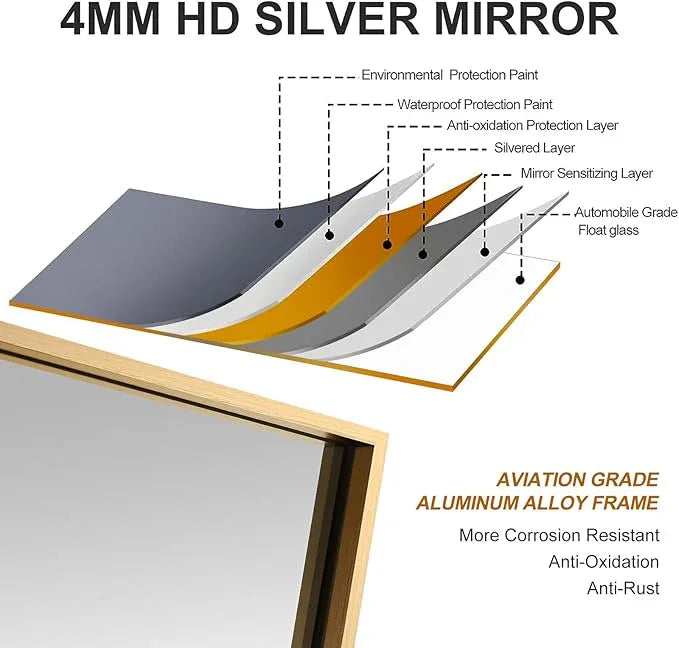 LEDLUX 30x30 Inch Gold Bathroom Mirror, Copper-Free Mirror, Aluminum Alloy Frame Vanity Mirror, Rectangle Wall Mounted Mirror, Modern Mirror for Bedroom/Living Room/Porch Horizontal or Vertical - ModernBath