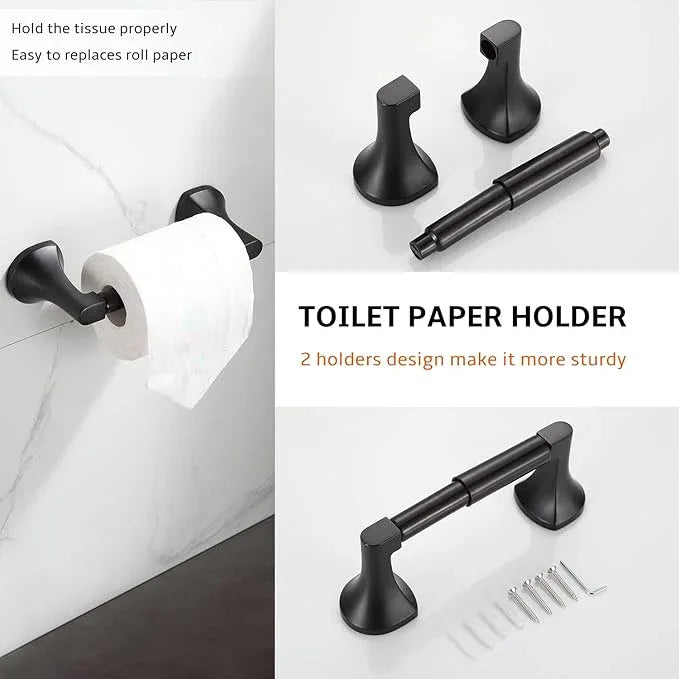 BGL Bathroom Hardware Set Matte Black Adjustable Expandable Towel Bar 4-Piece Bathroom Accessory Set Wall Mounted Robe Hook Toilet Paper Holder Towel Ring Towel Bar - ModernBath