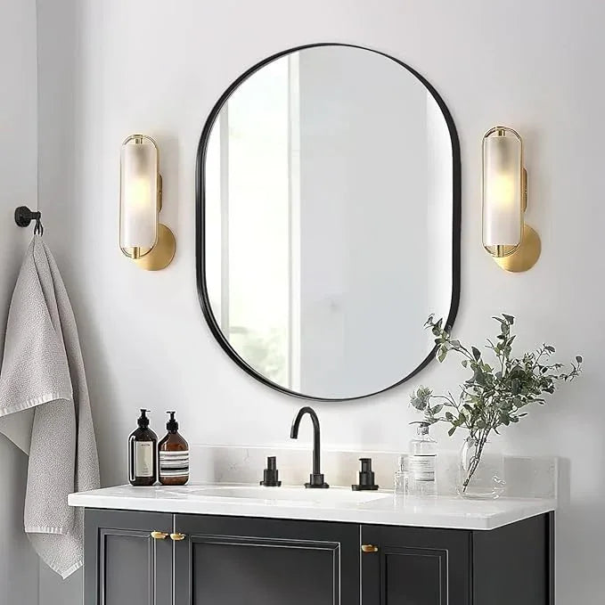 ANDY STAR 30x36'' Oval Mirror, Black Oval Mirror Pill-Shaped Design in Stainless Steel Metal Frame for Bathroom, Entryway, Living Room, Contemporary 1" Deep Wall Mount Vertical or Horizontal - ModernBath
