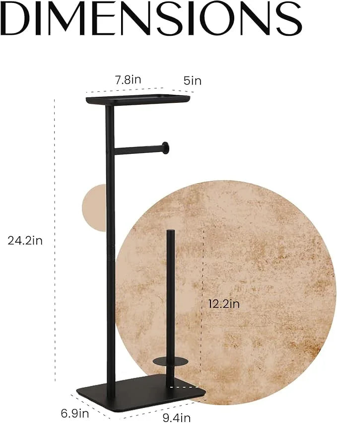 Day Moon™ Matte Black Toilet Paper Holder Free Standing Toilet Paper Holder with Storage - Toilet Paper Stand and Tissue Holder for Bathroom - Toilet Paper Holder with Shelf and Wipe Holder - ModernBath