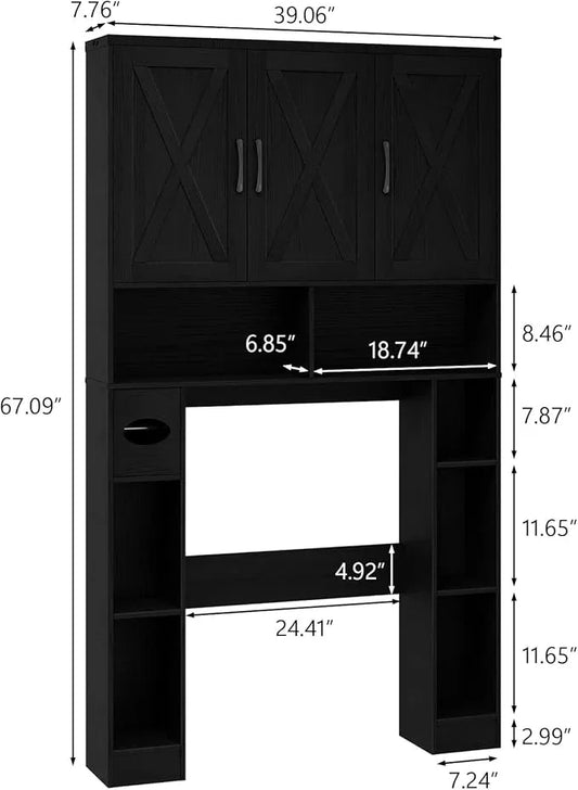 Over The Toilet Storage Cabinet, Farmhouse Toilet Cabinet Rack with 3 Barn Doors, Space Saving Bathroom Organizer with Shelves, Toilet Paper Holder and Towel Rack for Bathroom,Restroom,Laundry, Black. - ModernBath