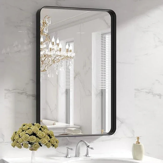 LOAAO 28X36 Inch Black Metal Framed Bathroom Mirror for Wall, Matte Black Bathroom Vanity Mirror Farmhouse, Anti-Rust, Hangs Horizontally or Vertically - ModernBath