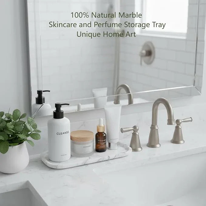 Marmor Real Natural Marble Bathroom Tray for Perfume, Candles, Jewelry Stone Vanity, Bathroom & Kitchen Counter Organizer and Home Decor Statuario White（11.41 * 5.51 * 0.7） - ModernBath