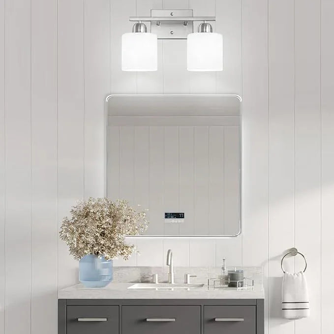 Brushed Nickel Bathroom Light, 2 Light Bathroom Vanity Light Brushed Nickel, Vanity Lamp with Milky White Frosted Glass Shades, E26 Socket - ModernBath