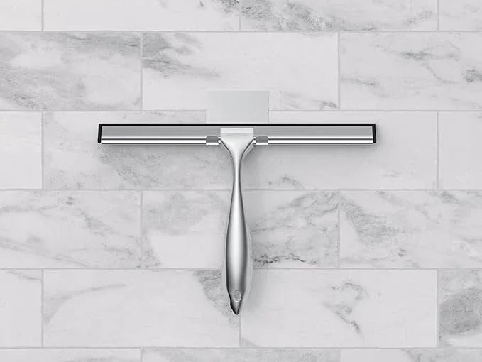 12'' Light Weight Stainless Steel Shower Squeegee for Glass Doors with 4 Pieces Set (1 Window Squeegee, 1 Door Hook and 2 Adhesive Hooks) Perfect Cleaning Tool for Car, Window, Bathroom Mirror - ModernBath