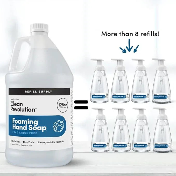 Clean Revolution Foaming Hand Soap Refill Supply, Gentle, Moisturizing & Eco-Friendly, Ready to Use Formula, Gluten Free, Unscented, Fragrance Free, 128 Fl Oz - ModernBath