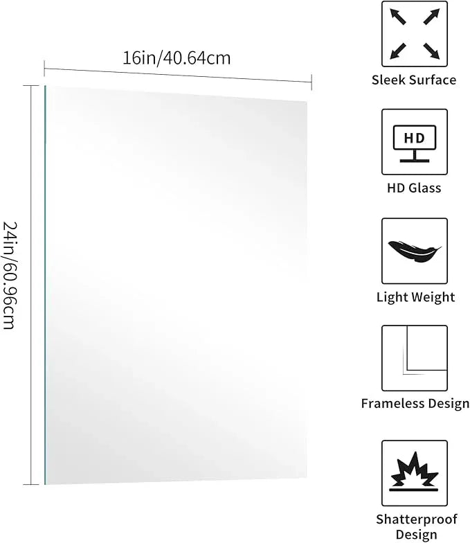 KOCUUY Frameless Mirror, 16"x24" Bathroom Mirror for Over Sink, Unframed Mirrors for Wall Upgraded Shatterproof Design, Modern Decorative for Bedroom, Living Room, Entryway - ModernBath