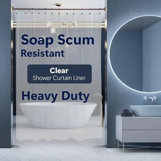 Epica Shower Curtain – Strongest Heavy-Duty Clear Vinyl 72x72 Shower Curtain Liner – Stain & Soap Scum Resistant with Rust-Proof Metal Grommets (Clear) - ModernBath