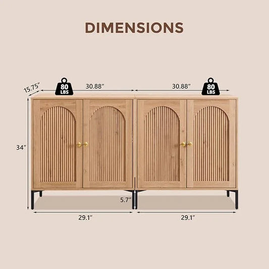 Bathroom Cabinet with Storage, 61.75" W Fluted Arched Free Standing Floor Cabinet w/Adjustable Shelves, Modern Sideboard Cabinet for Bathroom, Kitchen, Living Room, Entryway, Natural - ModernBath