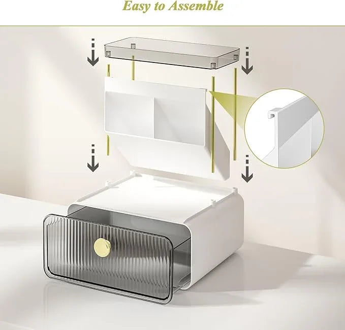 FOLLOWIN Bathroom Counter Organizers and Storage with Drawer,Cosmetic Organizer with Make Up Brush Holder,Perfume Makeup Shelf,3-Tier Vanity Storage,Smoky Gray - ModernBath