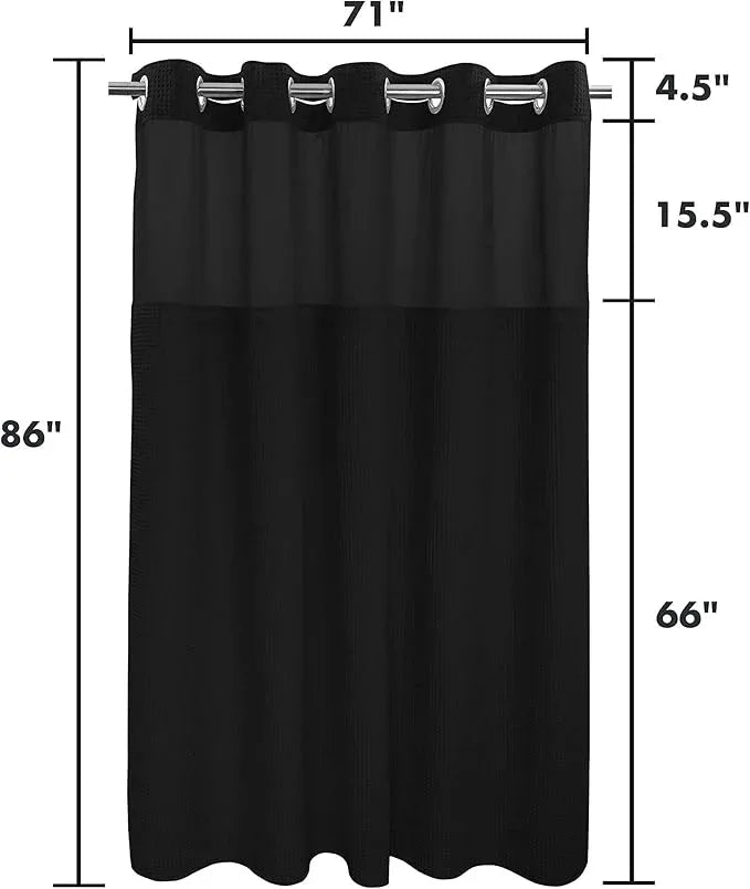 River Dream Black Fabric Shower Curtain Set, Cotton Blend, Waffle Weave, with Snap in Replacement Liner，71 x 86 inches - ModernBath