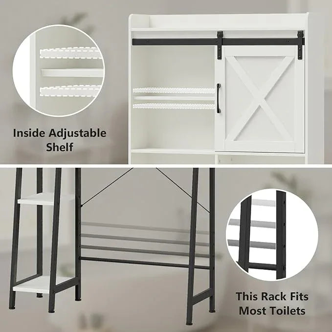 Vabches Over The Toilet Storage Cabinet, Farmhouse Storage Cabinet Over Toilet with Sliding Door & Toilet Paper Holder Stand, Home Space-Saving Toilet Rack for Bathroom, Restroom - ModernBath