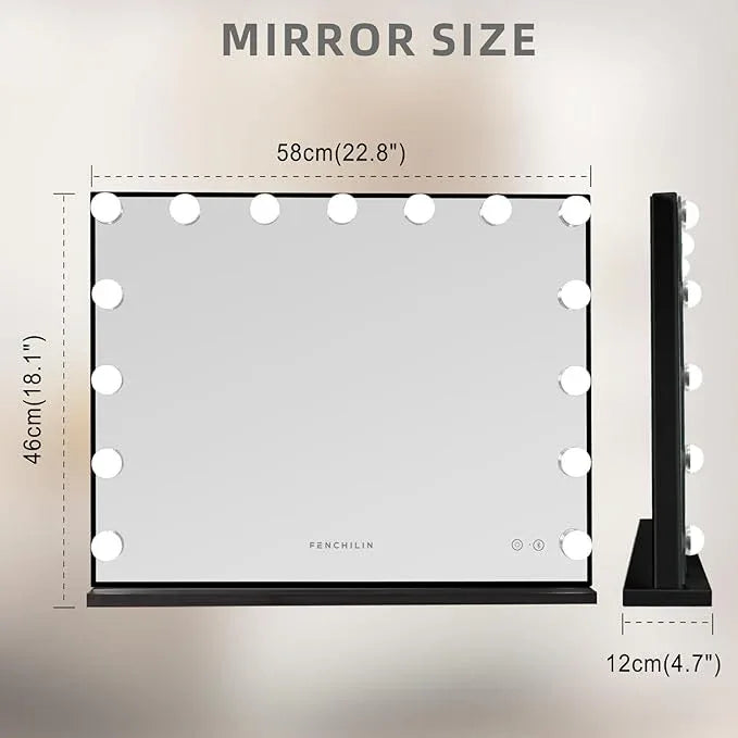 FENCHILIN Hollywood Vanity Mirror with Lights and Bluetooth Speaker Makeup with 15 Dimmable Lighted LED Bulbs Tabletop or Wall-Mounted for Dressing Room Bedroom - ModernBath