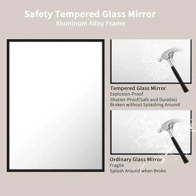 LOAAO 22"X30" Black Rectangle Bathroom Mirror Wall, Matte Black Aluminum Alloy Frame, Hangs Vertically or Horizontally, Easy to Install - ModernBath