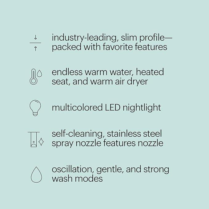 Brondell Thinline T44-EW Swash Electric Bidet Toilet Seat With Thin Profile, Heated,Remote Control, Oscillating Stainless Steel Nozzle, Warm Air Dryer, Night Light, Gentle Close Lid, Elongated - ModernBath