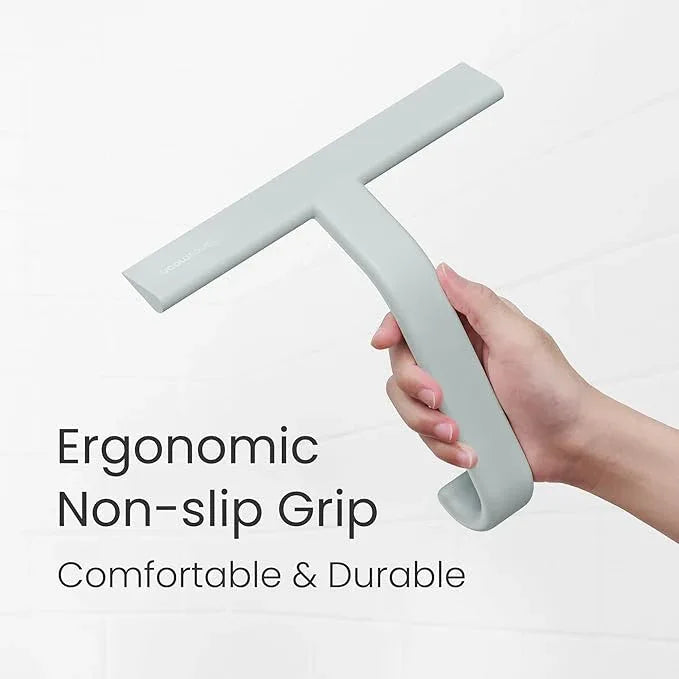 dancemoon JustHang Shower Squeegee for Glass Doors, All-one-Piece Silicone with Built-in Hook Design for Easy Hanging and Cleaning, 10 Inch Sage Green - ModernBath