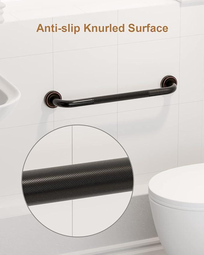 20 Inch Bronze Shower Grab Bar Oil Rubbed Black, Munzong Antique Brass Bathroom Grab Bar w/Anti-Slip Knurled Grip, Bathroom Balance Bar, Safety Handrail Support, Injury Elderly Senior Assist Handle - ModernBath