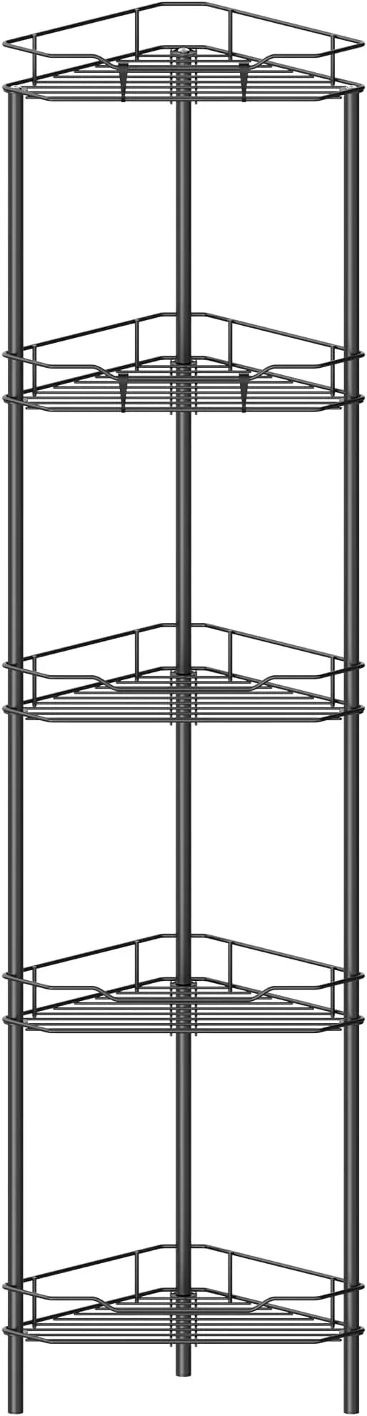 5 Tier Floor Standing Corner Shower Caddy Organizer Shelf with Hooks, Bathroom Shelves Stand Rack, Black - ModernBath