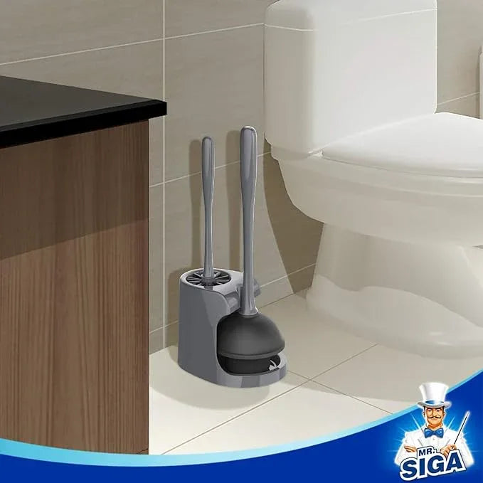 MR.SIGA Toilet Plunger and Bowl Brush Combo for Bathroom Cleaning, Gray, 2 Sets - ModernBath