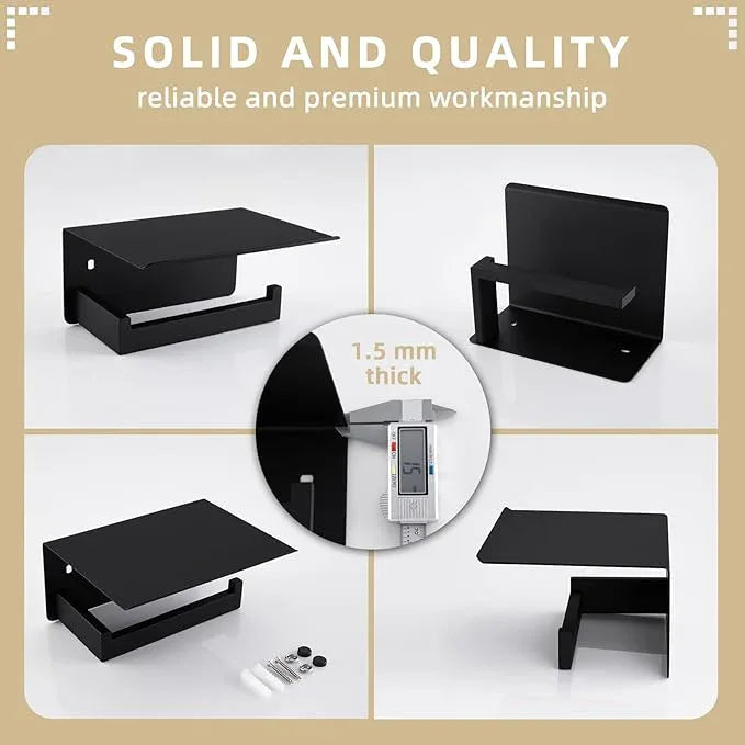 Angle Simple Toilet Paper Holder with Shelf Matte Black, 304 Stainless Steel Lavatory Tissue Roll Holder for Wall - ModernBath