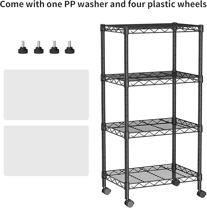 Small 4 Tier Shelves Storage Wire Shelving Unit Metal Shelf Adjustable Organizers Storage Shelving with Wheels for Bathroom Laundry Room Kitchen Pantry12”D x 18”W x 44.8”H Black - ModernBath