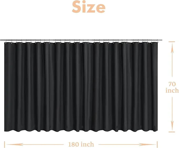 Mrs Awesome Black Clawfoot Tub Shower Curtain or Liner with 12 Magnets - Free 36 Hooks Included, Waterproof PEVA, 180" x 70", Black - ModernBath