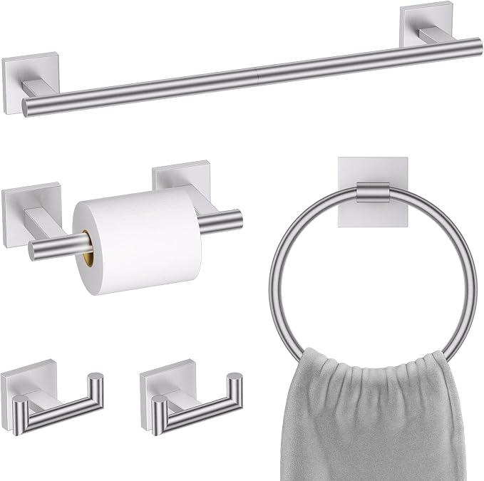 Brushed Nickel Bathroom Hardware Towel Bar Set, 5 Pieces Double Dase Toilet Paper Holder Bathroom Hardware Set, 23.6 Inch Stainless Steel Towel Racks for Bathroom Wall Mounted - ModernBath