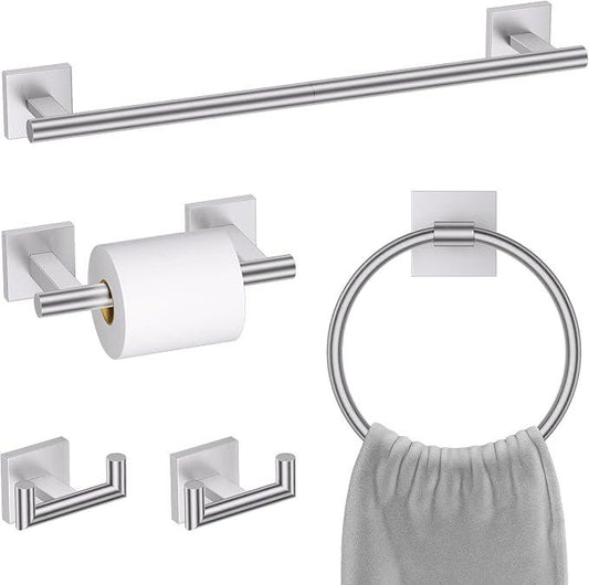 Brushed Nickel Bathroom Hardware Towel Bar Set, 5 Pieces Double Dase Toilet Paper Holder Bathroom Hardware Set, 23.6 Inch Stainless Steel Towel Racks for Bathroom Wall Mounted - ModernBath